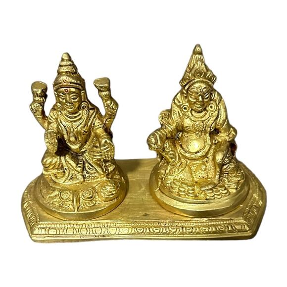 6" Goddess Lakshmi and Lord Kuber Statue in Brass Handmade Sculpture Decor - Picture 1 of 5